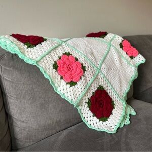 Handmade Granny square flowers Crochet throw Blanket Afghan with Floral flower